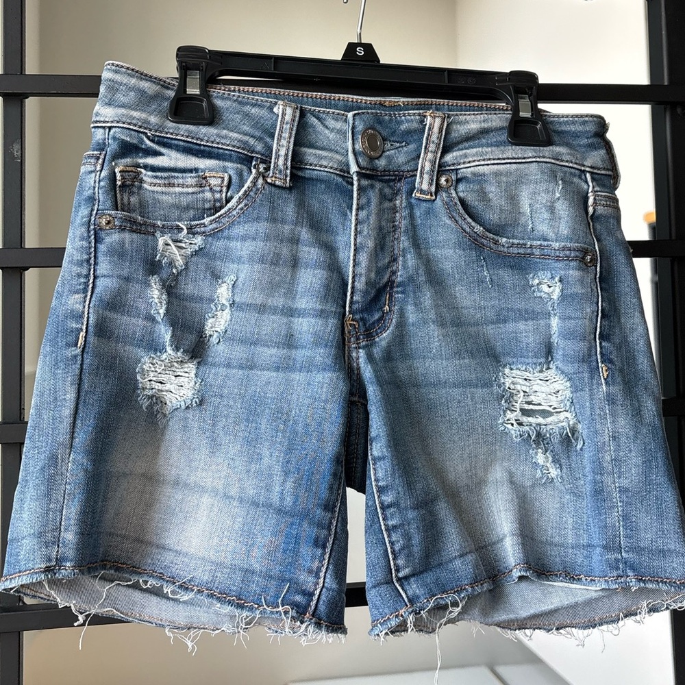 American Eagle Outfitters Light Blue Distressed Denim Shorts